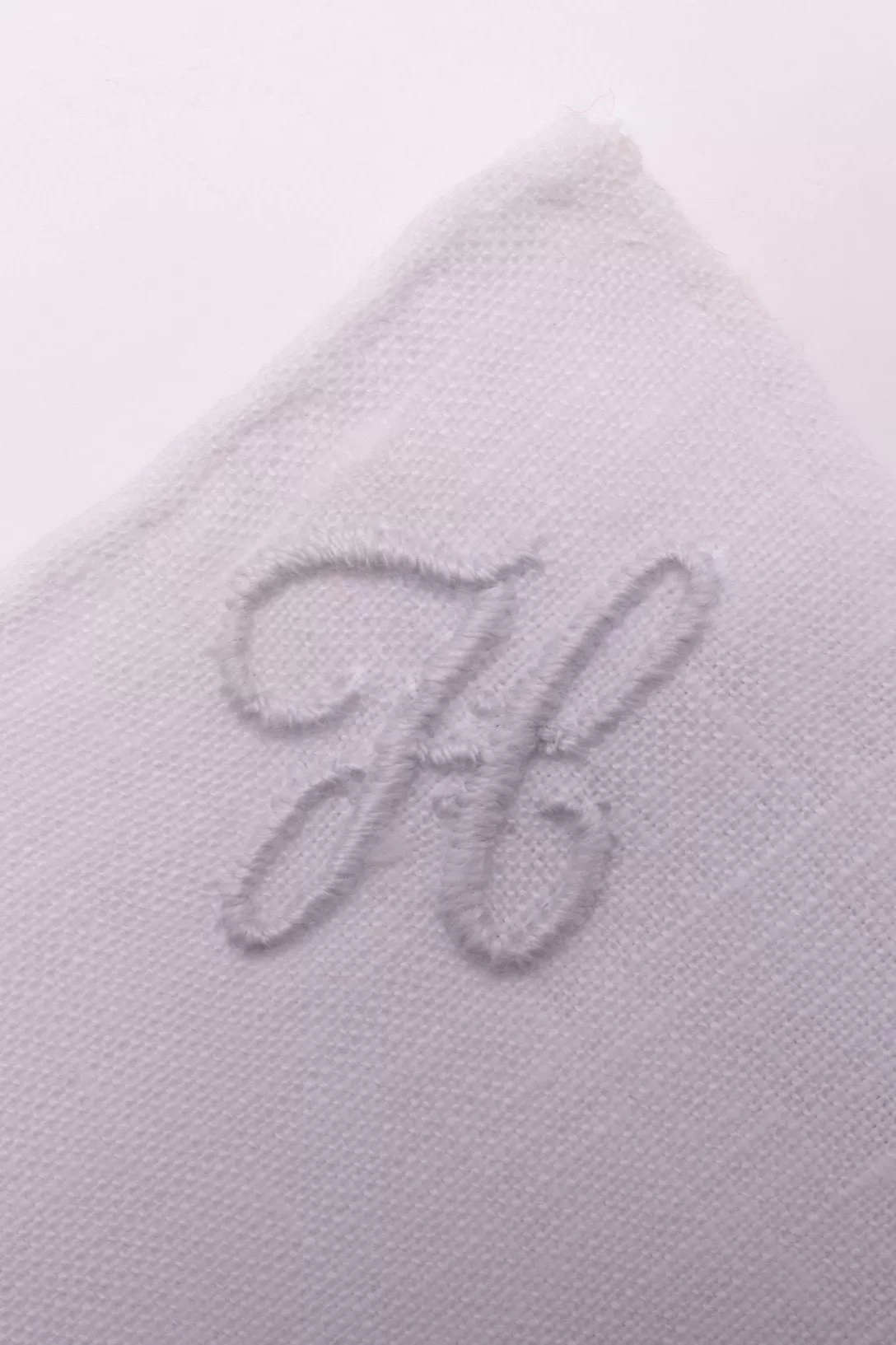 Hand-Embroidered Initial H White Linen Pocket Square