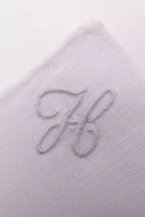 Hand-Embroidered Initial H White Linen Pocket Square