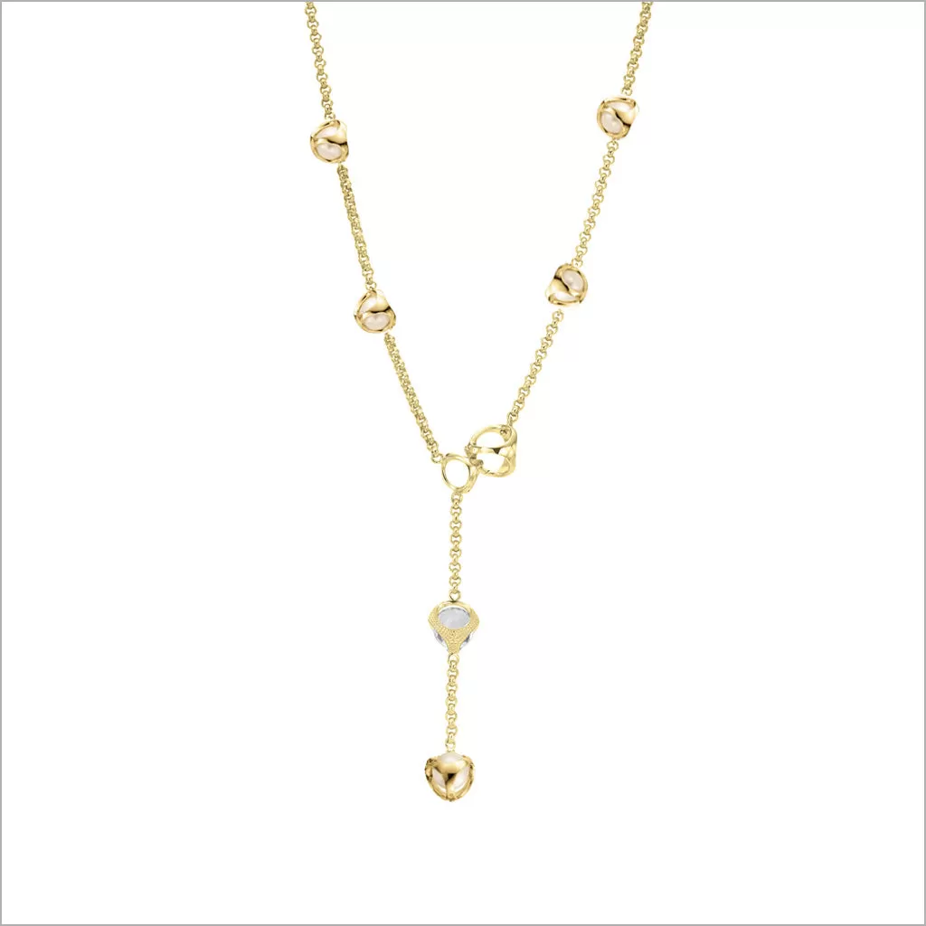 Icona Pearl & Rock Crystal Lariat in Sterling Silver plated with 18k Yellow Gold