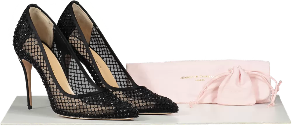 Jennifer Chamandi Black Crystal-embellished Lorenzo Pumps 105 UK 7 EU 40 👠