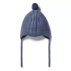 Knitted Cable Bonnet, Blue Depths