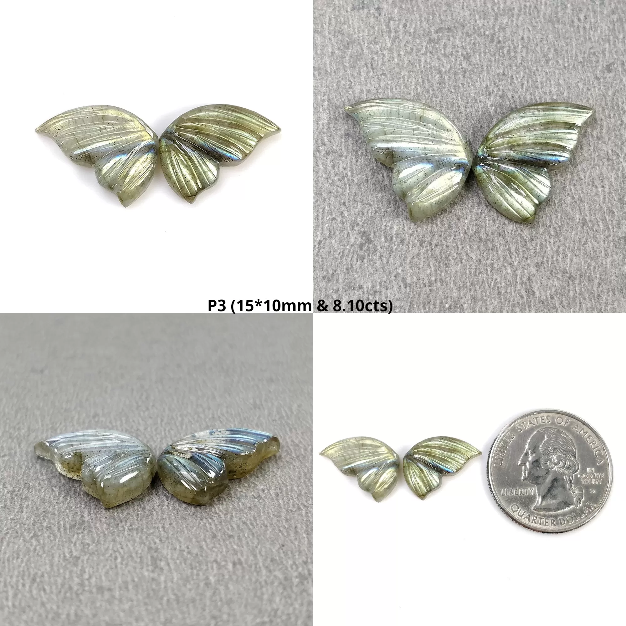 LABRADORITE Gemstone Carving : Natural Untreated Unheated Labradorite Gemstone Hand Carved Butterfly Pair (With Video)