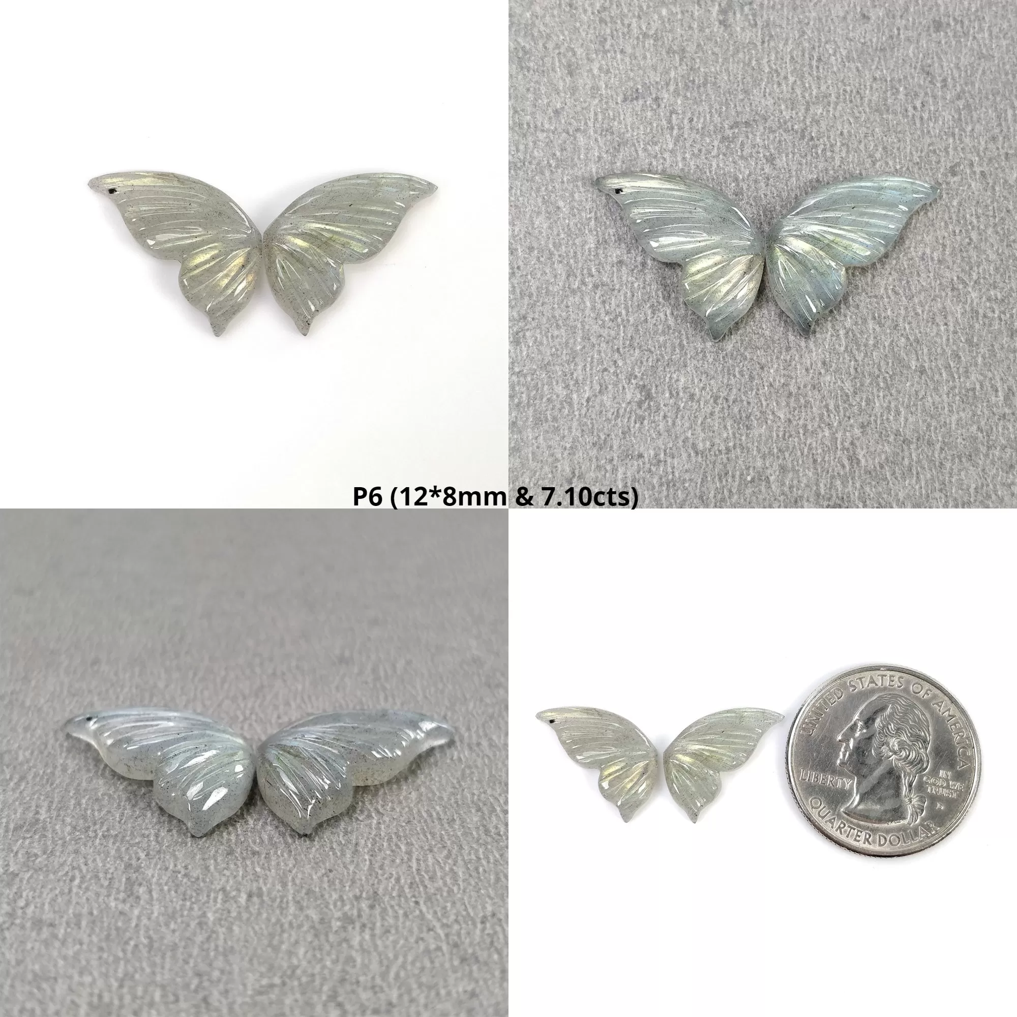 LABRADORITE Gemstone Carving : Natural Untreated Unheated Labradorite Gemstone Hand Carved Butterfly Pair (With Video)