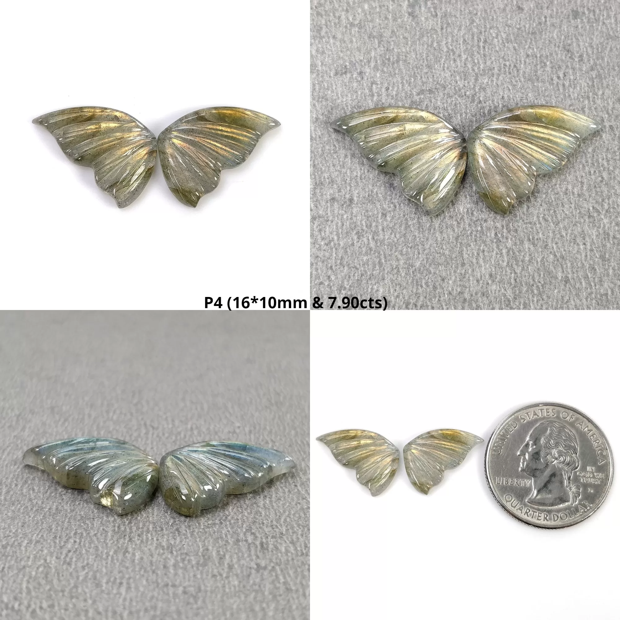 LABRADORITE Gemstone Carving : Natural Untreated Unheated Labradorite Gemstone Hand Carved Butterfly Pair (With Video)