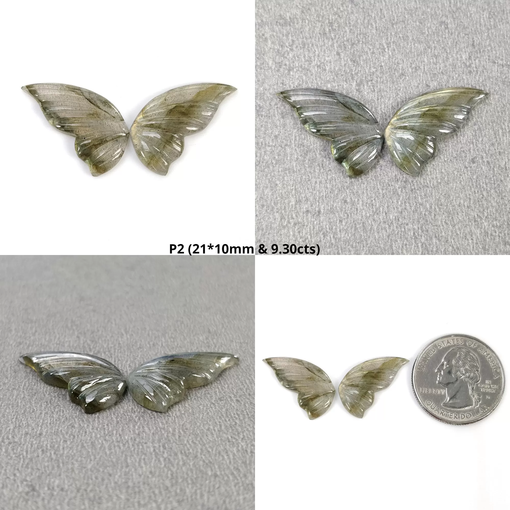 LABRADORITE Gemstone Carving : Natural Untreated Unheated Labradorite Gemstone Hand Carved Butterfly Pair (With Video)