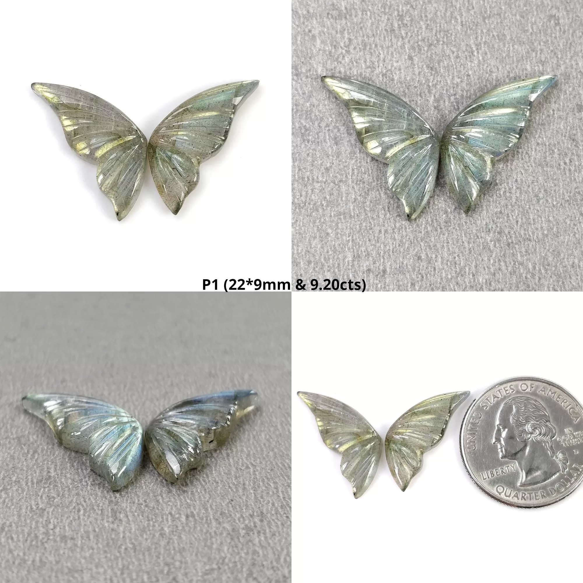 LABRADORITE Gemstone Carving : Natural Untreated Unheated Labradorite Gemstone Hand Carved Butterfly Pair (With Video)