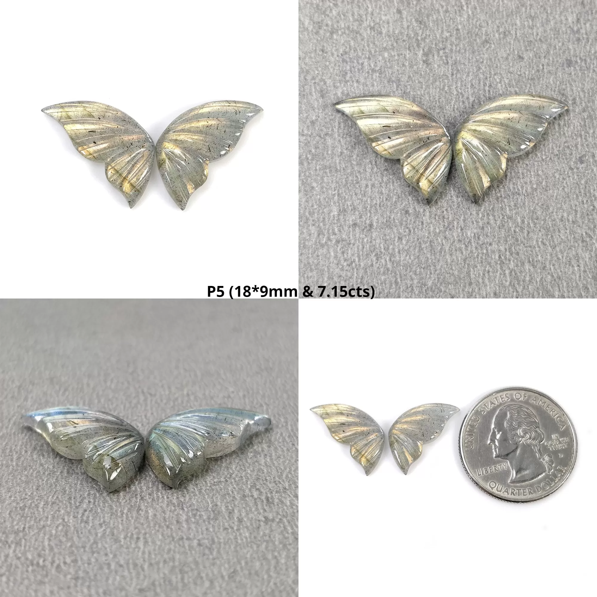 LABRADORITE Gemstone Carving : Natural Untreated Unheated Labradorite Gemstone Hand Carved Butterfly Pair (With Video)