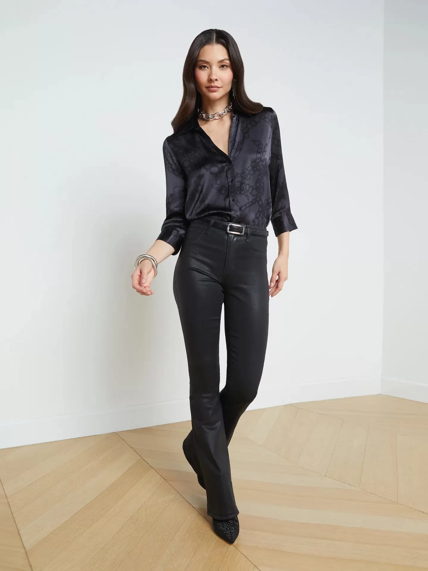 L’agence - Dani Blouse - Black Allover Chain