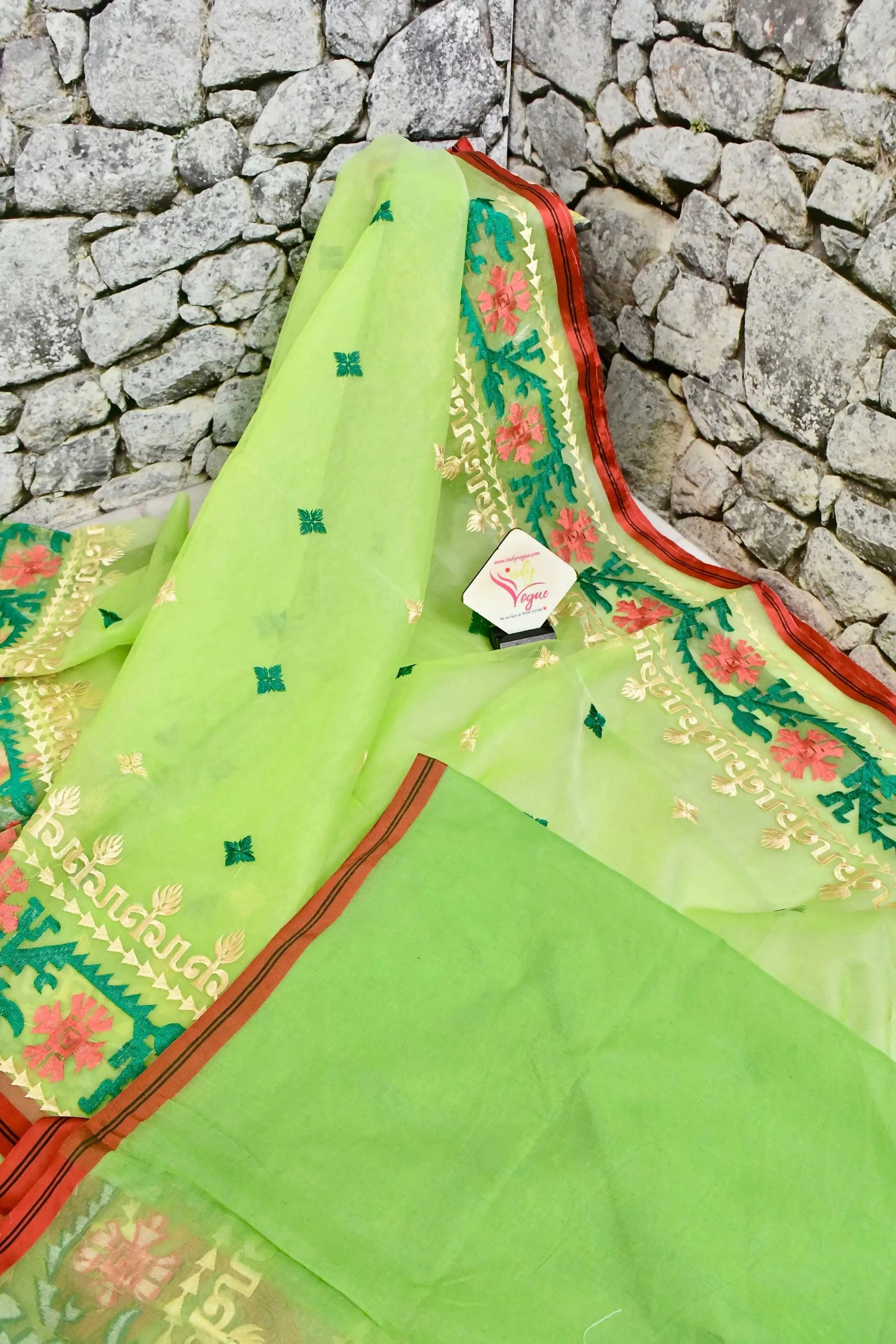 Light Green Color Muslin Jamdani Saree with Embroidery