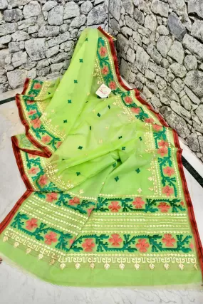 Light Green Color Muslin Jamdani Saree with Embroidery