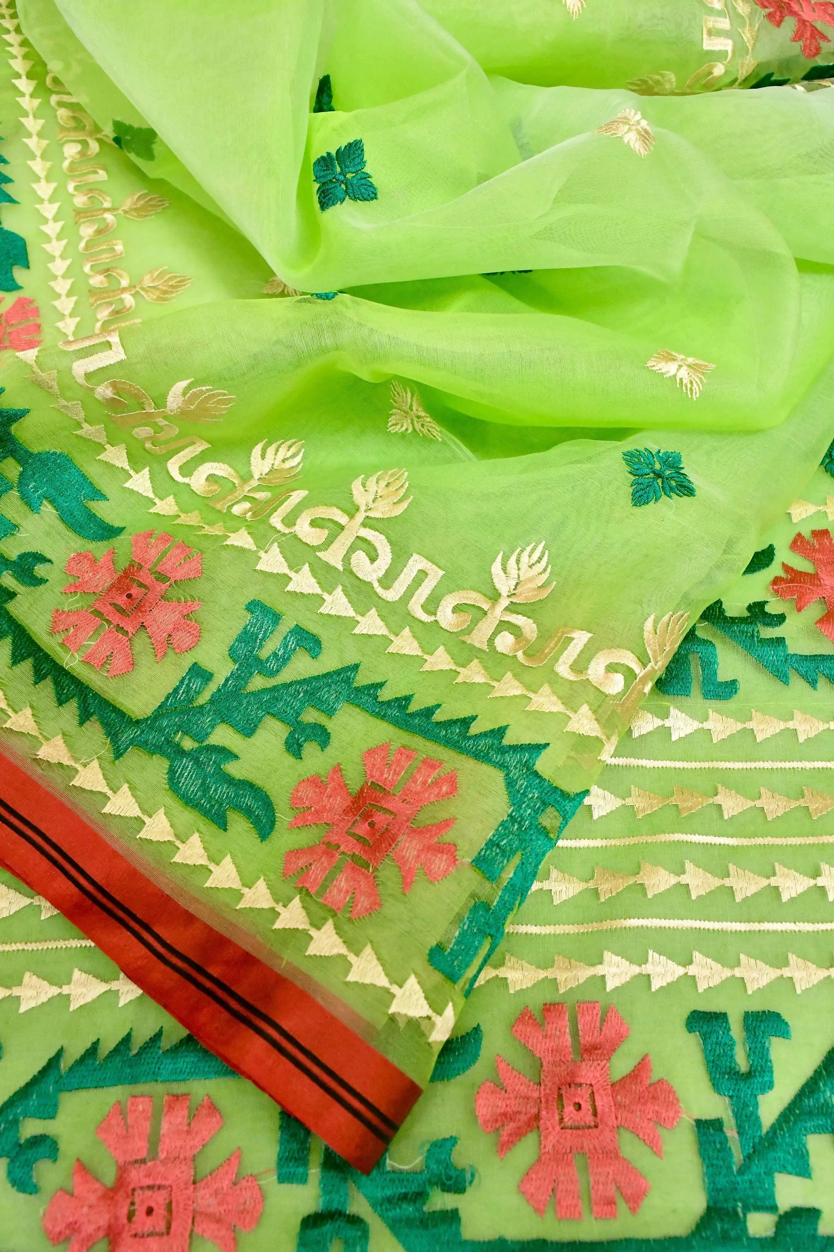 Light Green Color Muslin Jamdani Saree with Embroidery