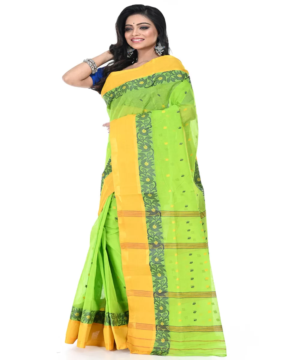 Light green yellow handwoven cotton tangail saree