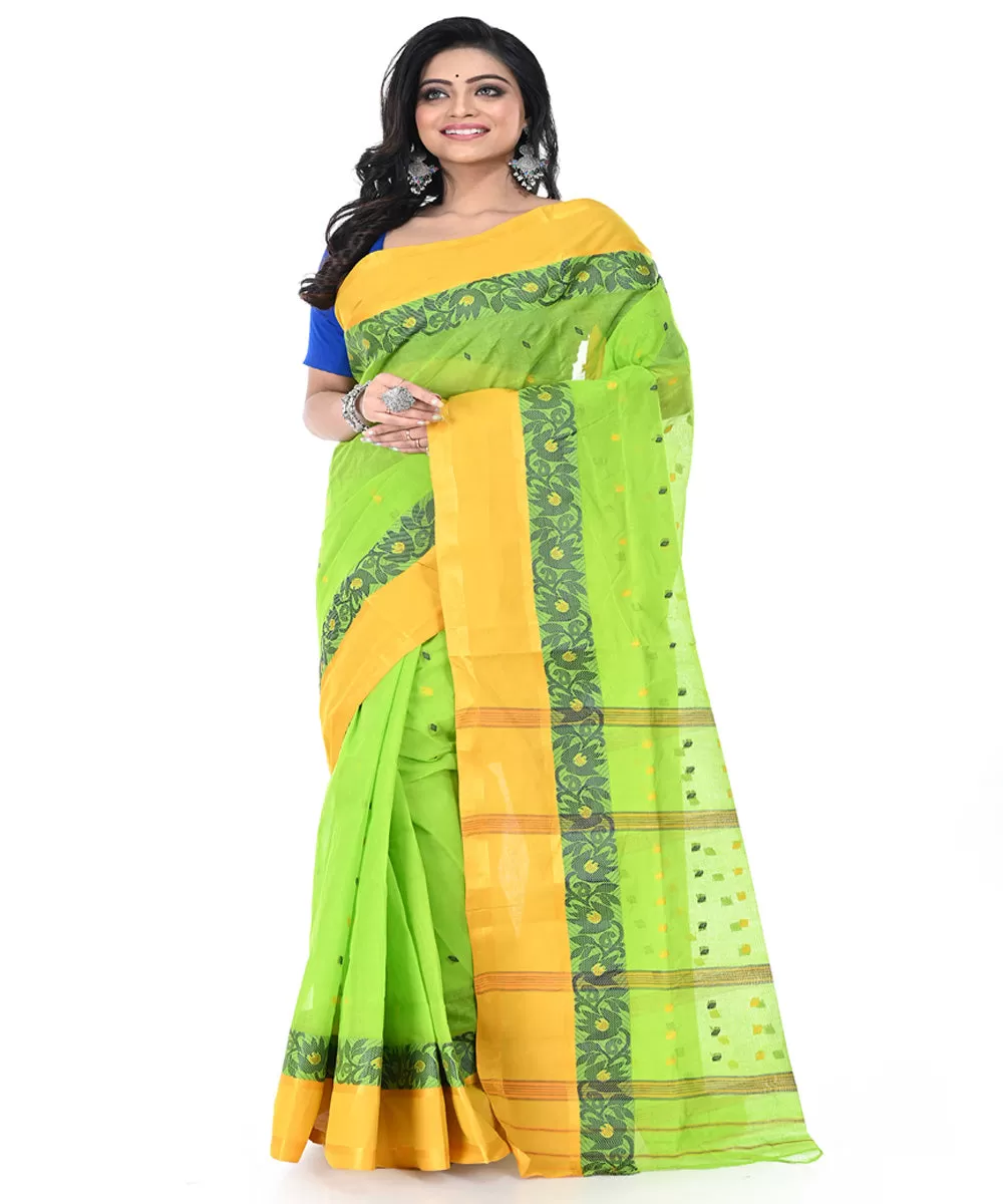 Light green yellow handwoven cotton tangail saree