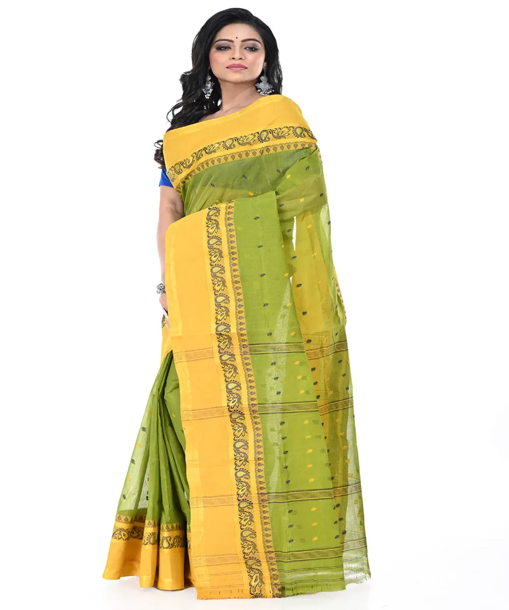 Light green yellow handwoven tangail cotton saree