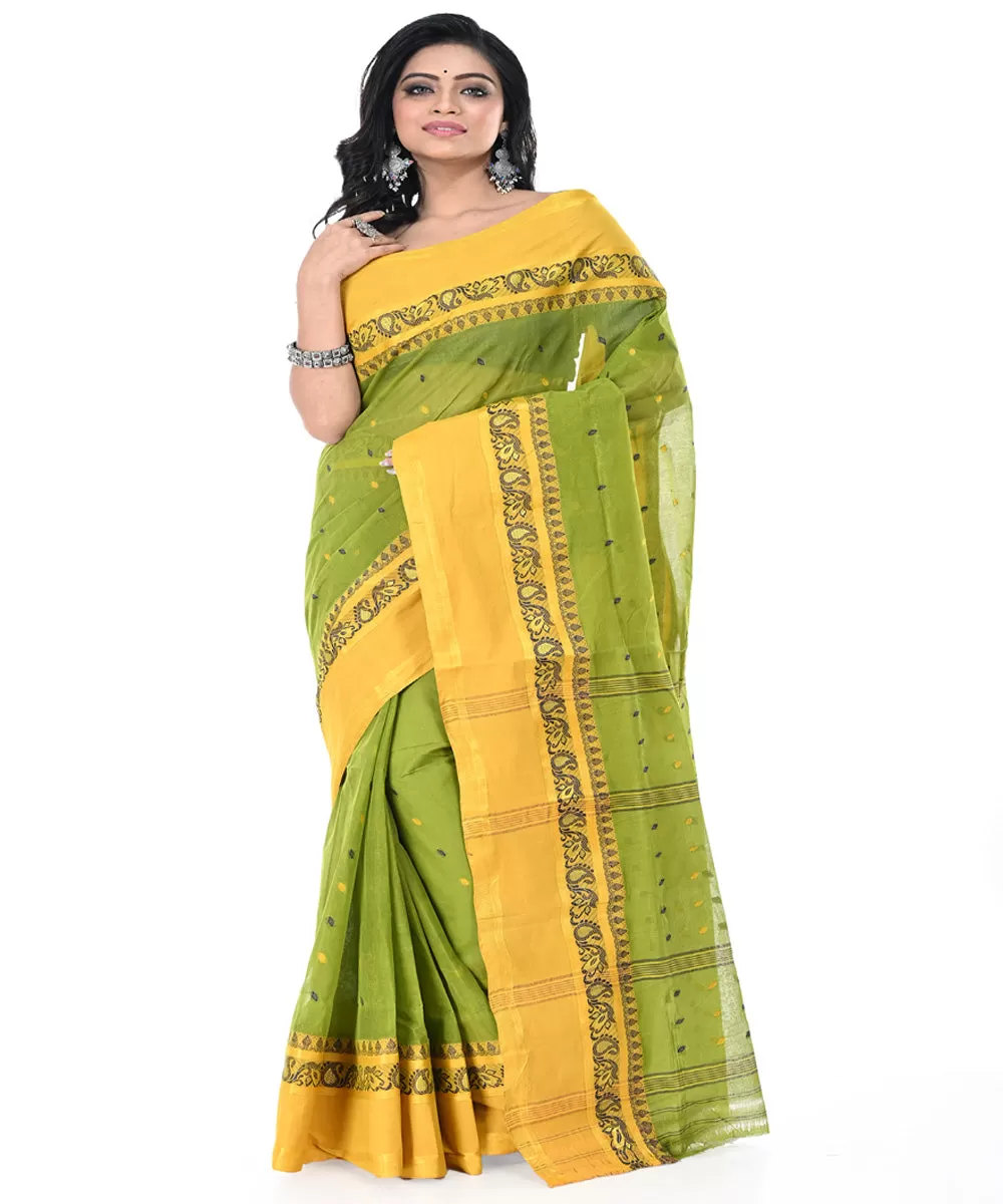 Light green yellow handwoven tangail cotton saree