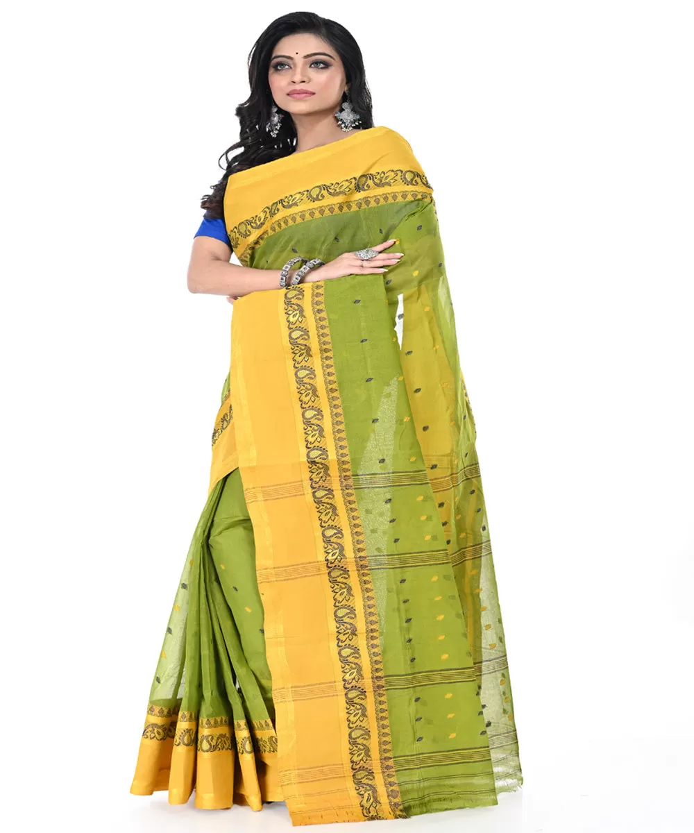 Light green yellow handwoven tangail cotton saree