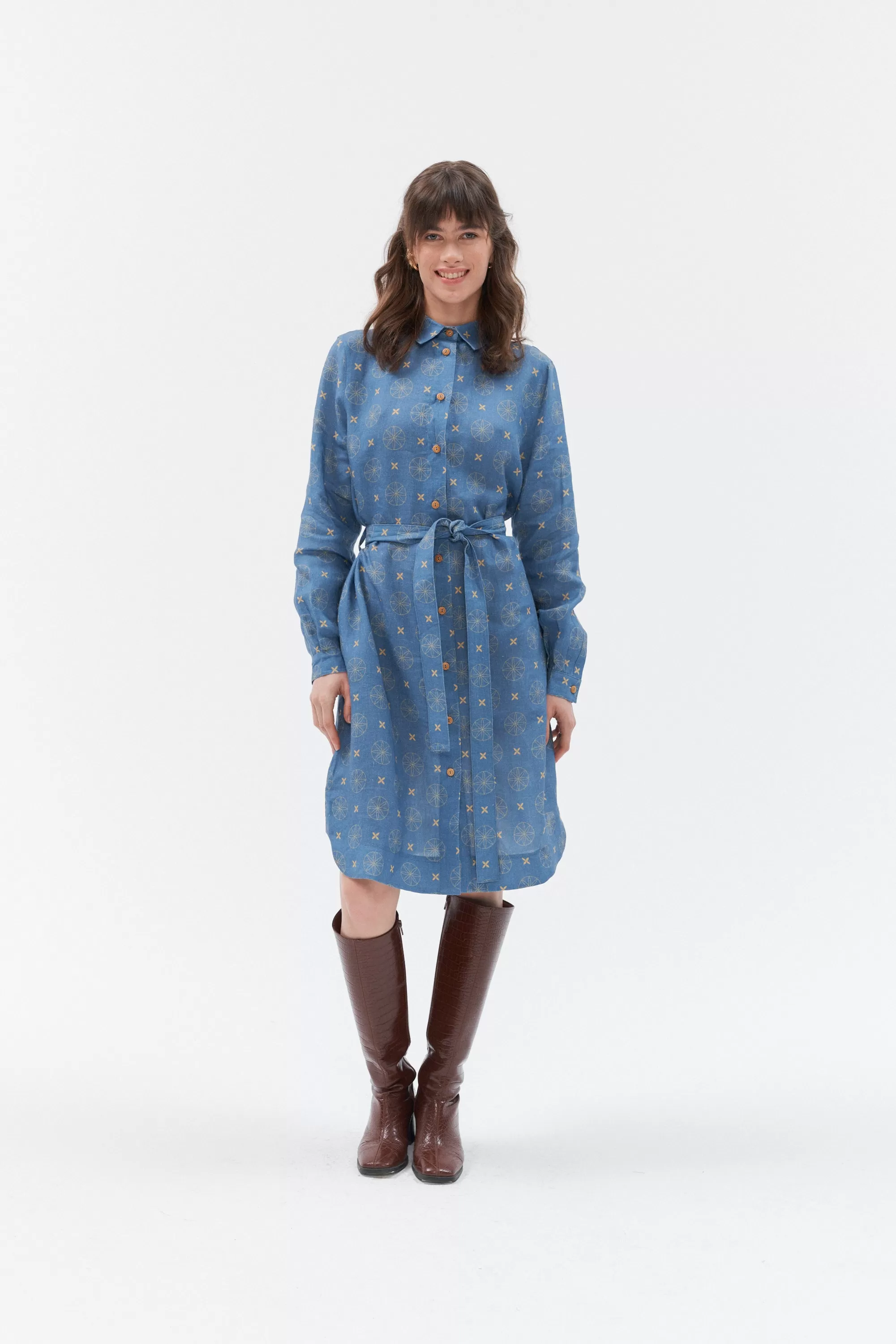 Long sleeve midi linen dress “Rock star”