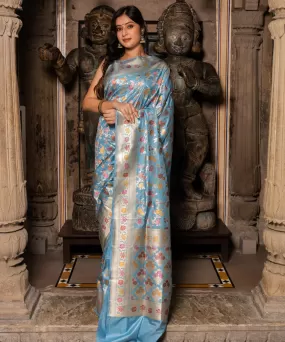 Lt blue silk handwoven banarasi saree