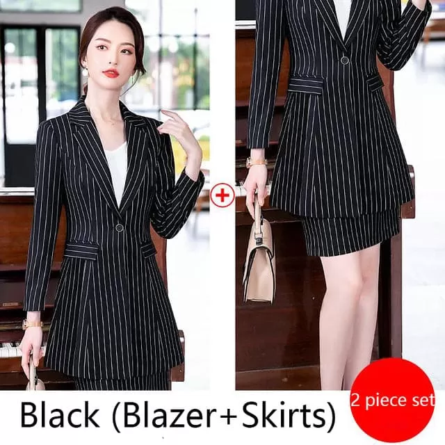 MACKENZIE SUITS Women's Formal Business Fashion Pinte Stripes Suit Set for Business Meetings & Job Interviews