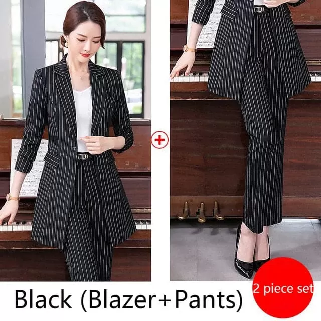 MACKENZIE SUITS Women's Formal Business Fashion Pinte Stripes Suit Set for Business Meetings & Job Interviews