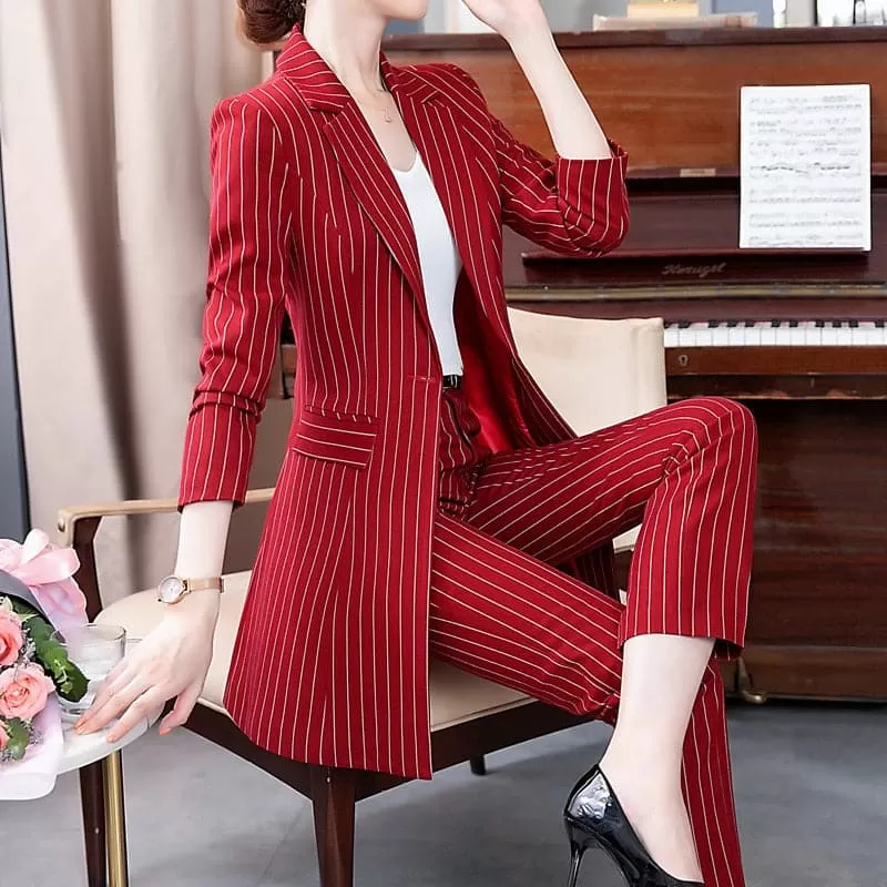 MACKENZIE SUITS Women's Formal Business Fashion Pinte Stripes Suit Set for Business Meetings & Job Interviews