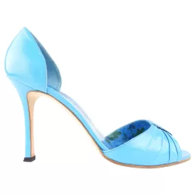 Manolo Blahnik Electric Blue Open Toe Stiletto Heel Rosettado Sandals - 40