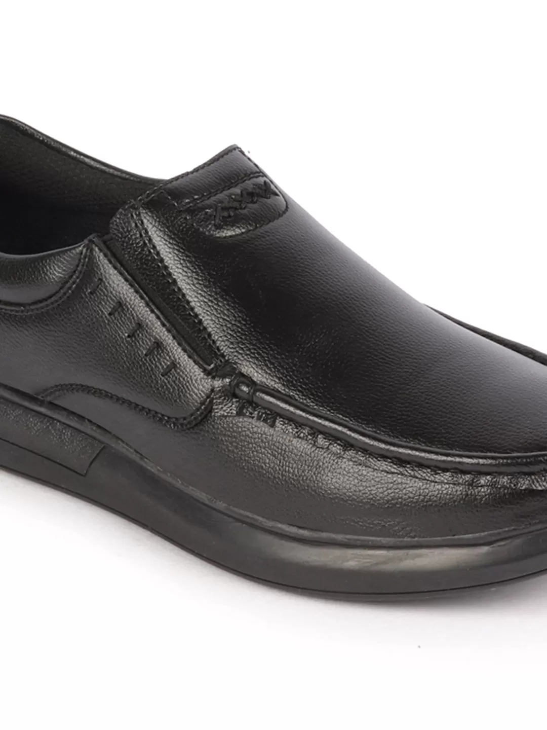 Men Black Genuine Leather Formal Office Comfort Broad Feet Side Stitched Slip On Shoes