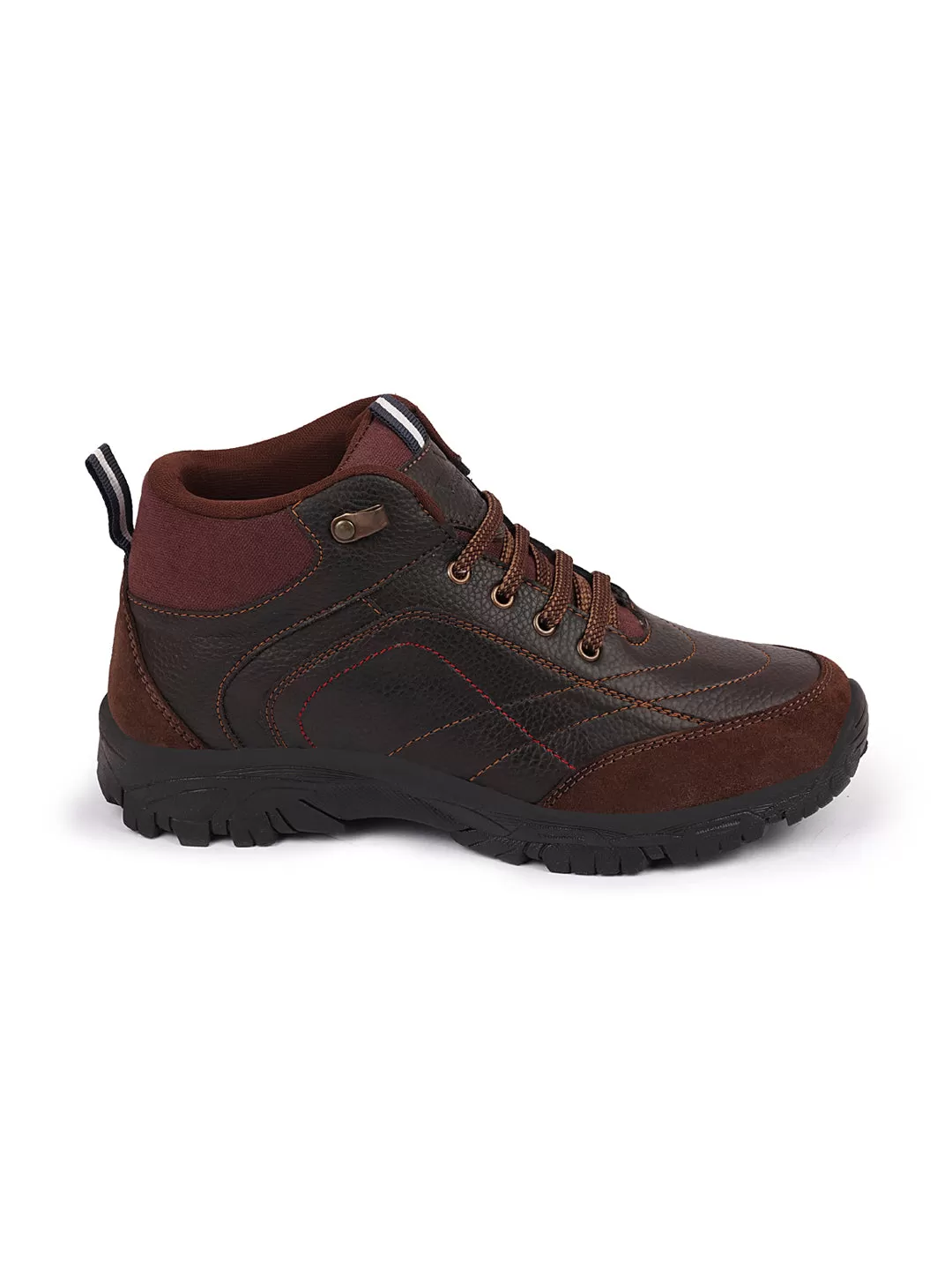 Men Brown Ankle Top Suede Leather Lace Up Anti Skid Sole Trekking and Hiking Boots