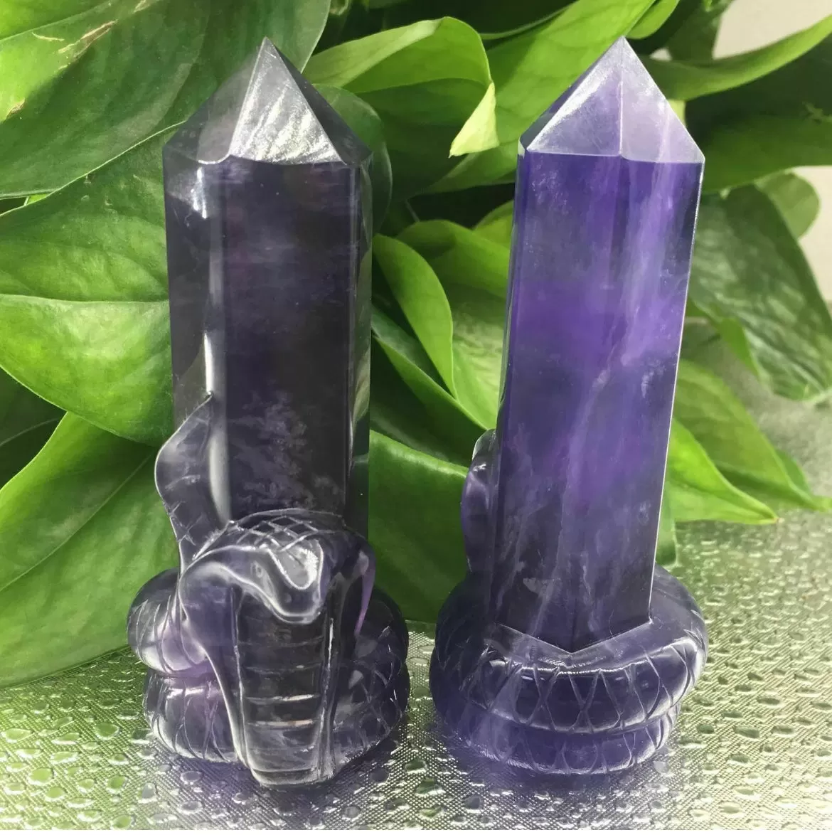 Natural purple fluorite cobra Snake gemstone wand