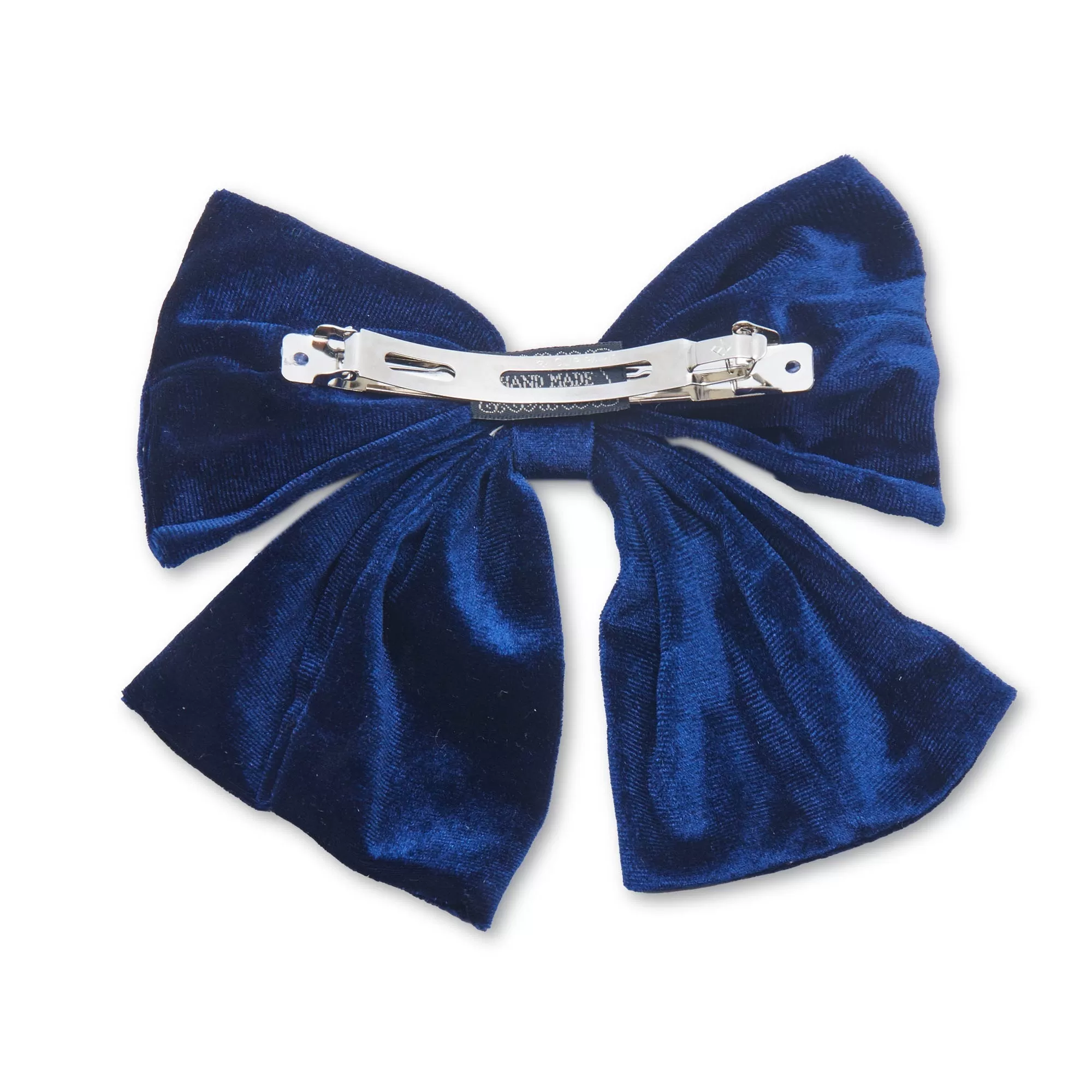 NAVY JUMBO VELVET BOW BARRETTE