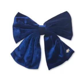 NAVY JUMBO VELVET BOW BARRETTE