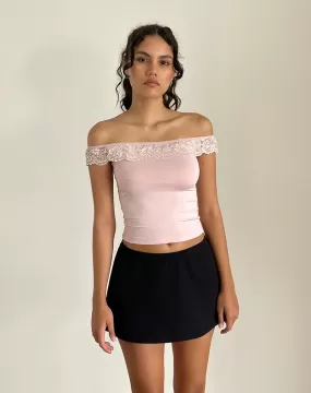 Nesel Bardot Top in Slinky Baby Pink