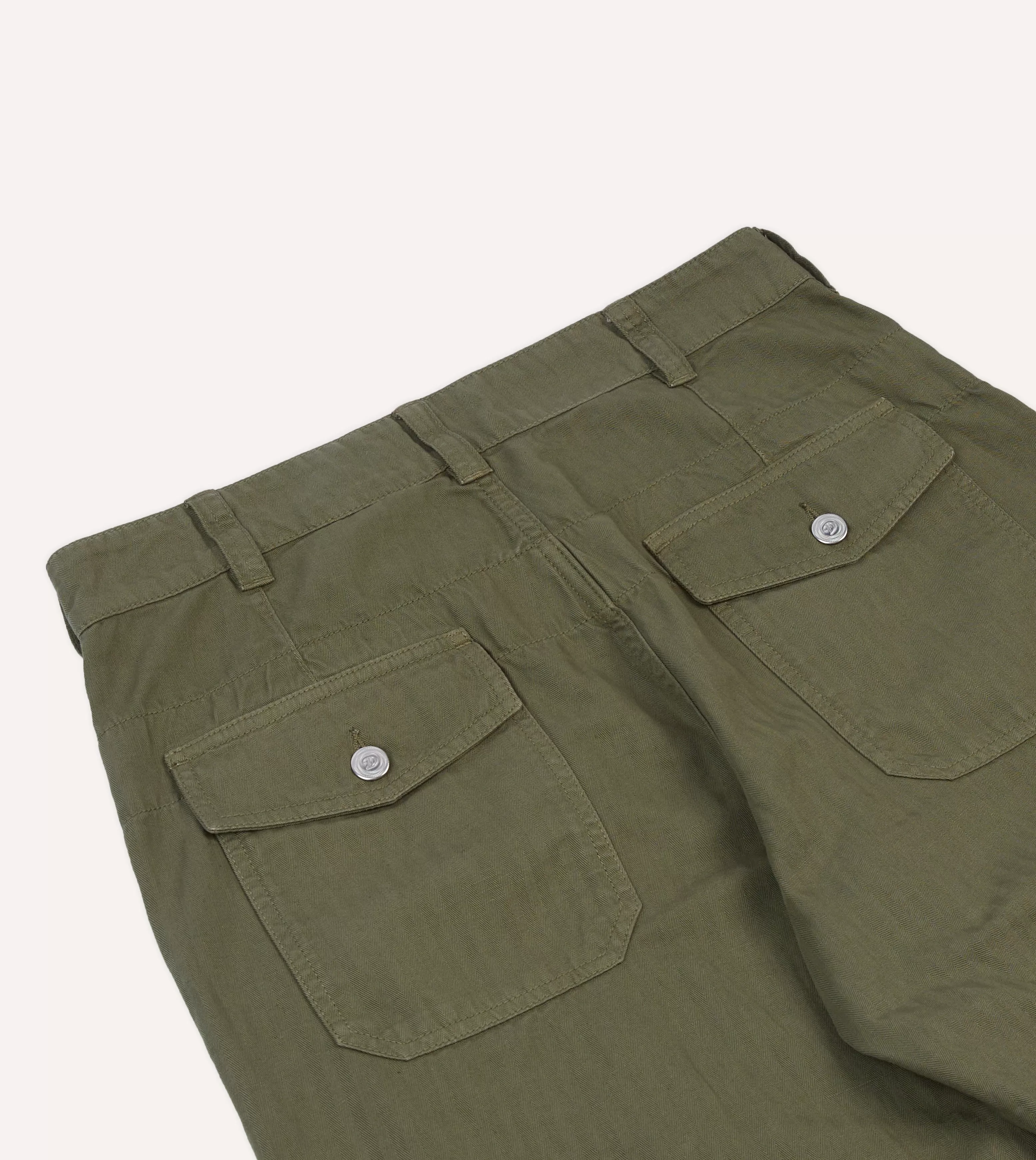 Olive Cotton Herringbone Fatigue Trouser