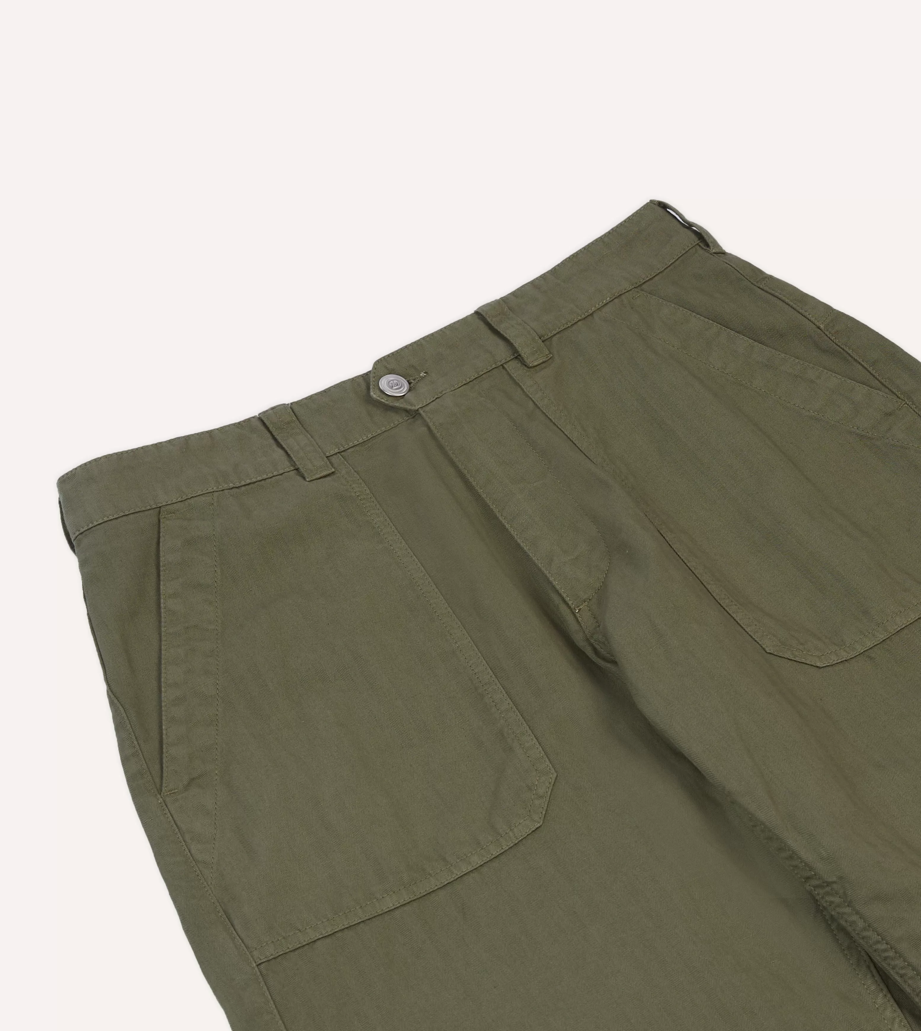 Olive Cotton Herringbone Fatigue Trouser