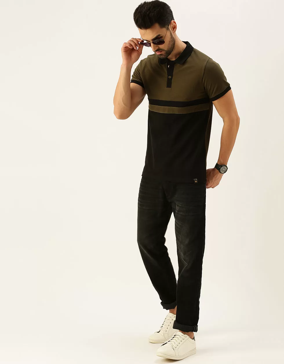 Olive Polo Colorblock Polo Tshirt