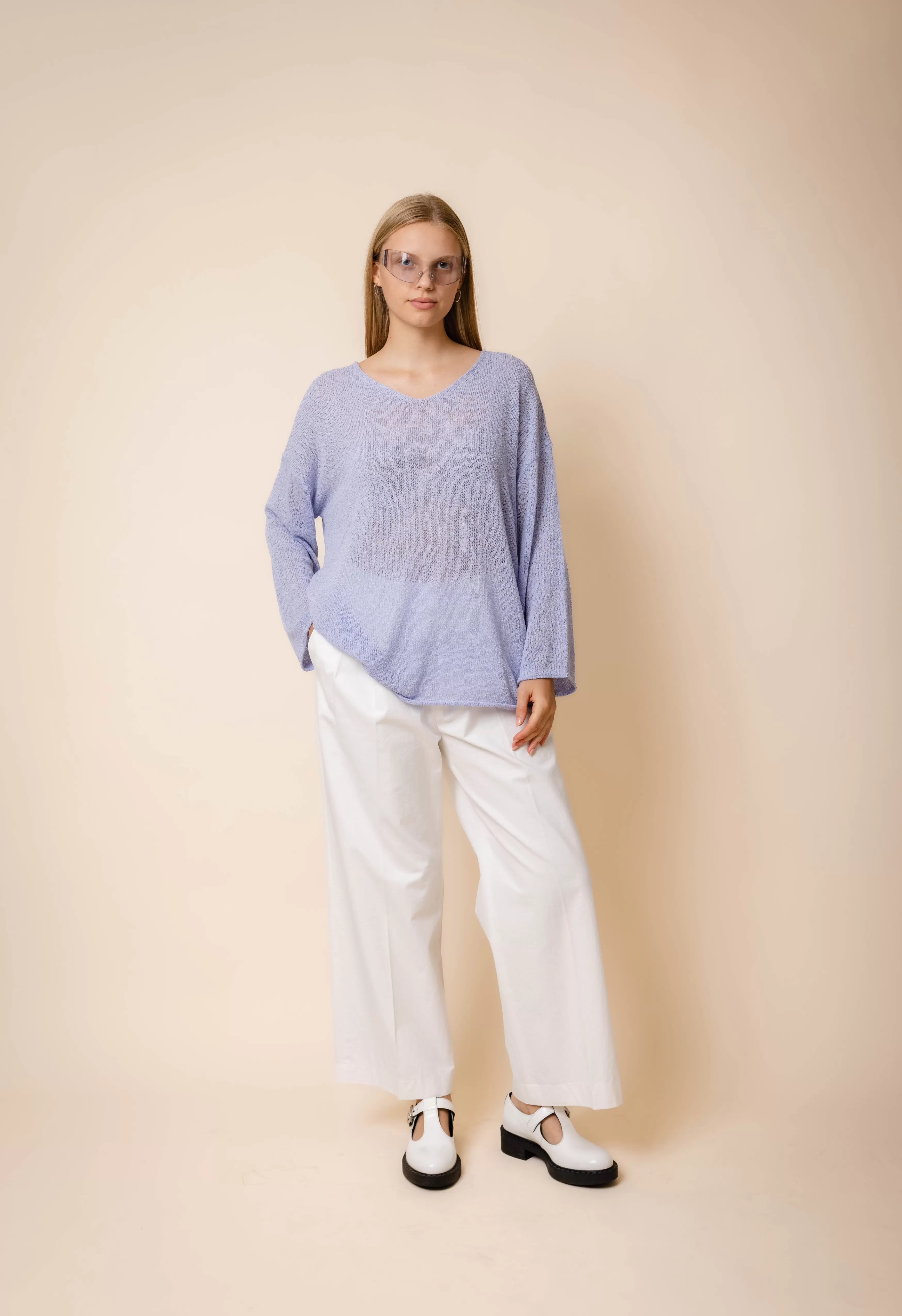 Oversized Stitch Sweater in Periwinkle