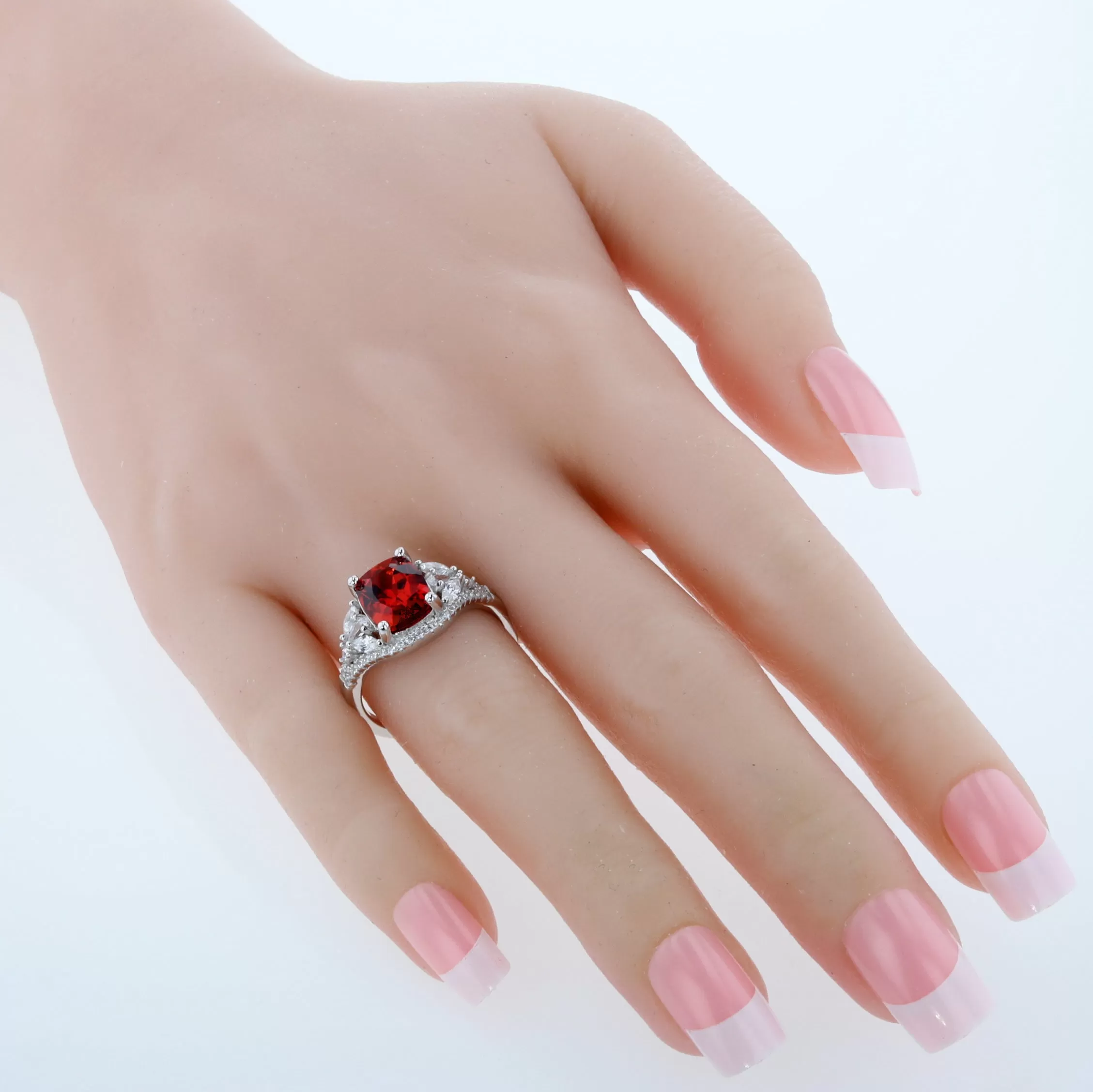 Padparadscha Cushion Cut Sterling Silver Ring Size 8