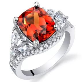 Padparadscha Cushion Cut Sterling Silver Ring Size 8