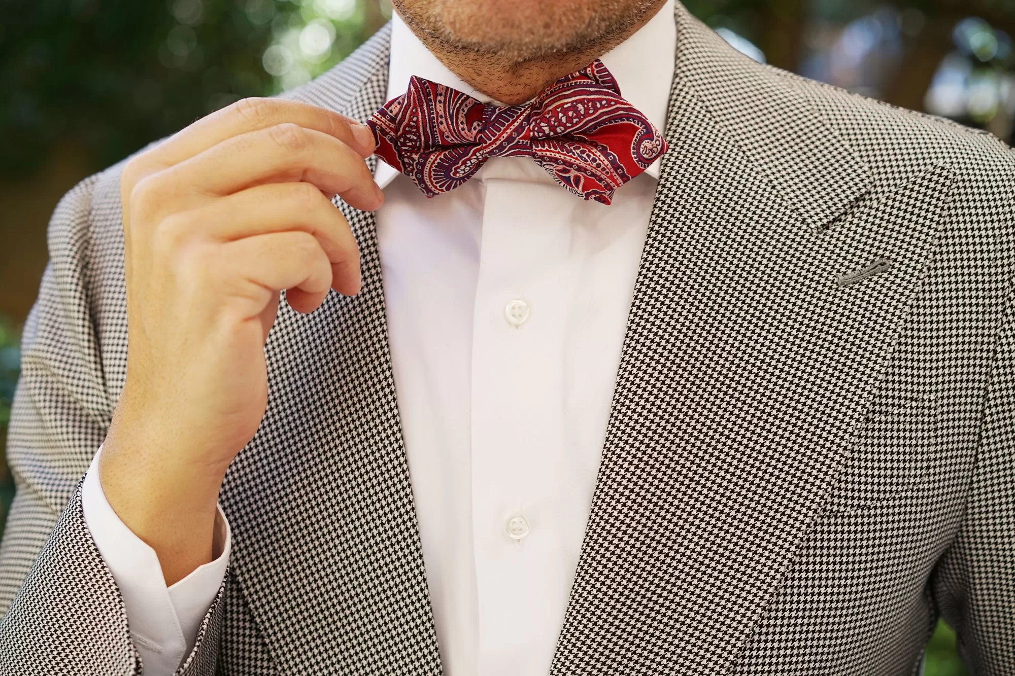 Paisley Red Diamond Bow Tie