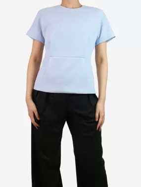 Pale blue short-sleeved crepe blouse - size UK 12