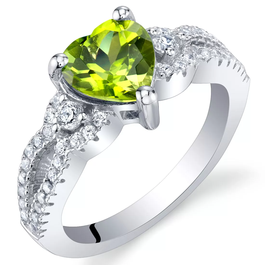 Peridot Heart Shape Sterling Silver Ring Size 5