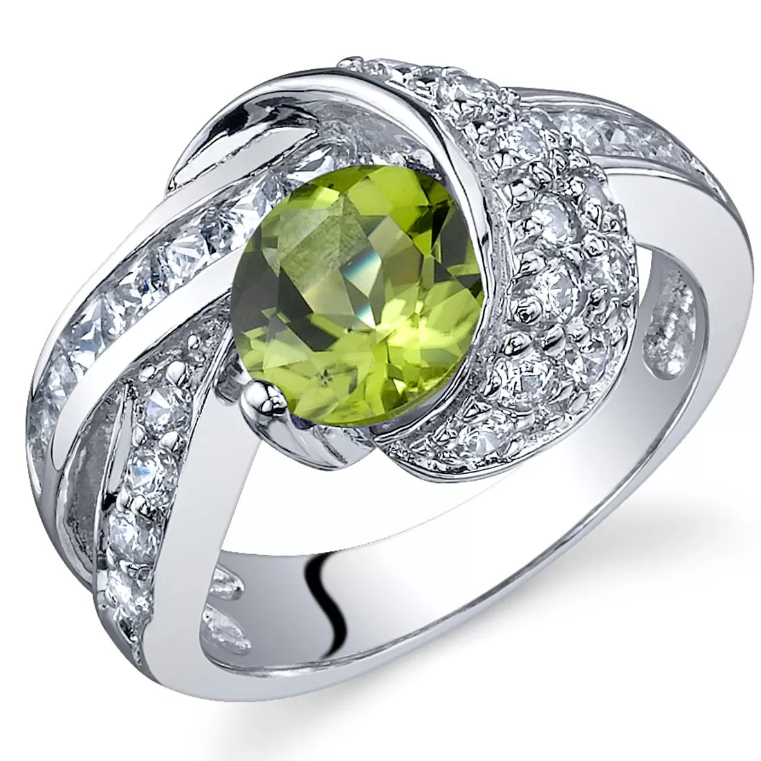 Peridot Round Cut Sterling Silver Ring Size 9