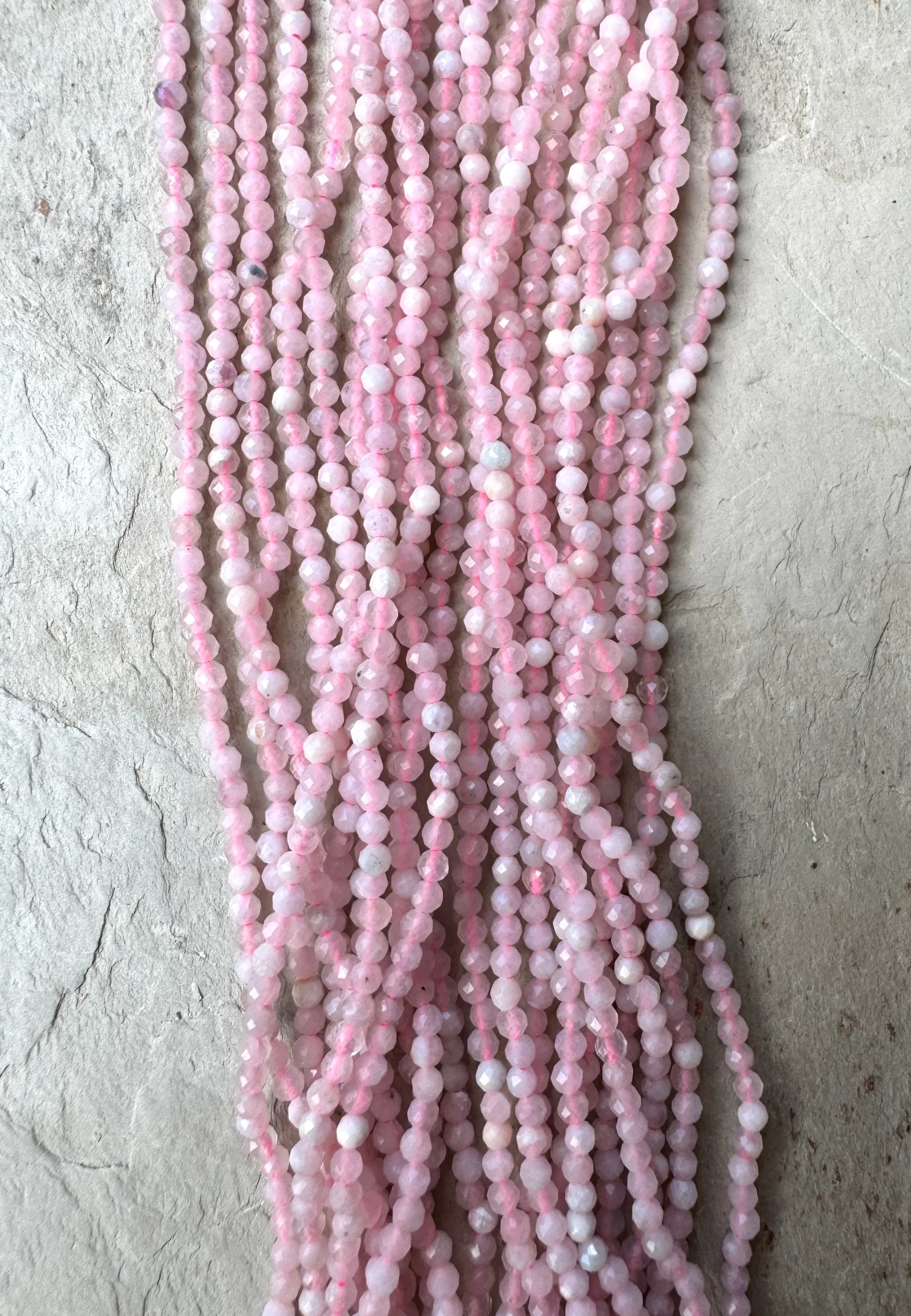 Peruvian Pink Opal Micro Faceted Round Beads 2mm, 16 inch strands