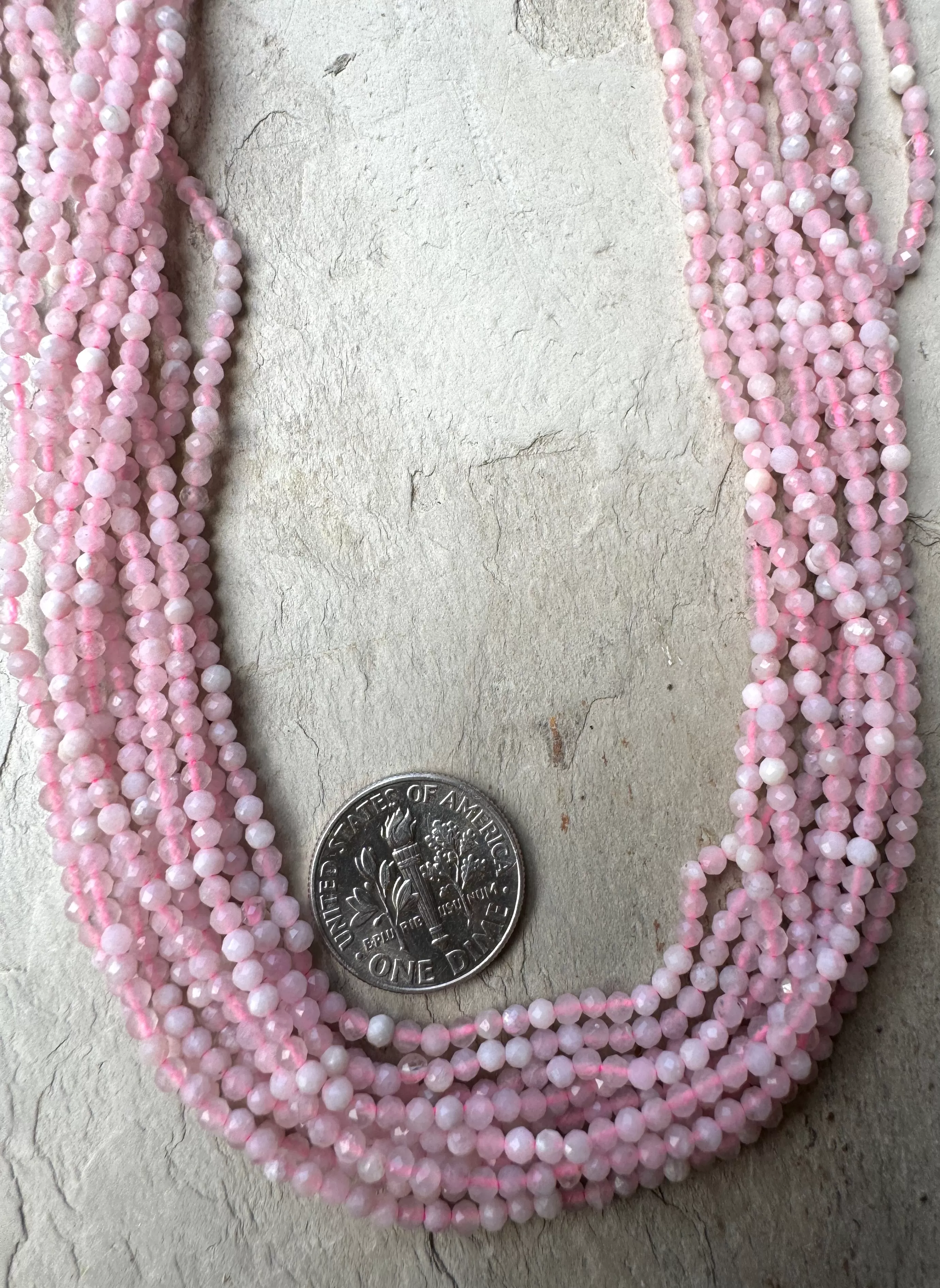 Peruvian Pink Opal Micro Faceted Round Beads 2mm, 16 inch strands