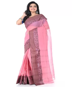 Pink cotton handwoven tangail saree