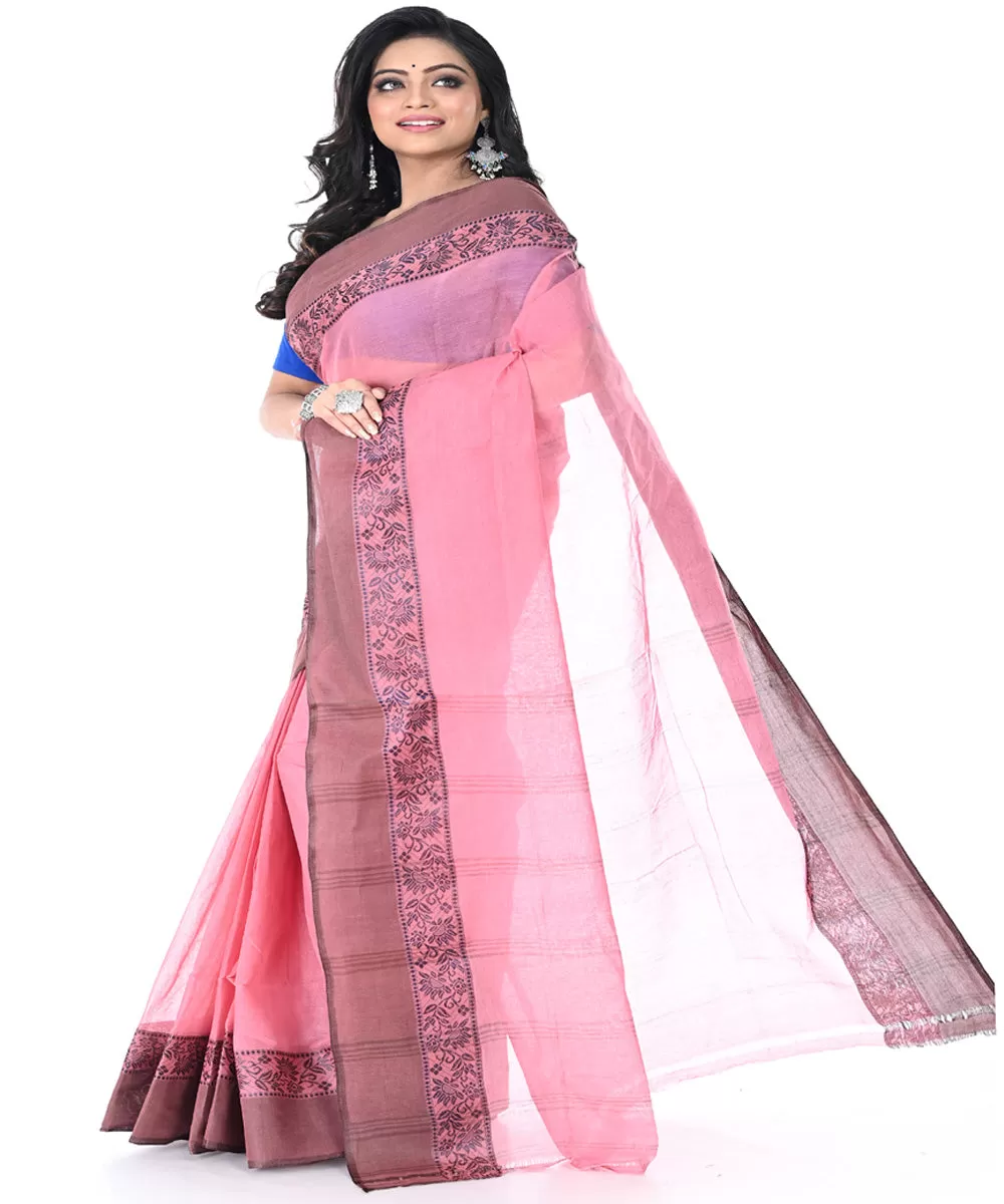 Pink cotton handwoven tangail saree