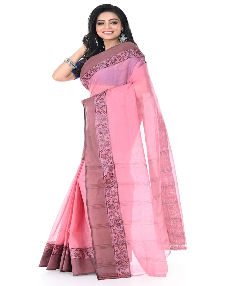 Pink cotton handwoven tangail saree