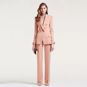 Pink Double Breast Women Pant Suit