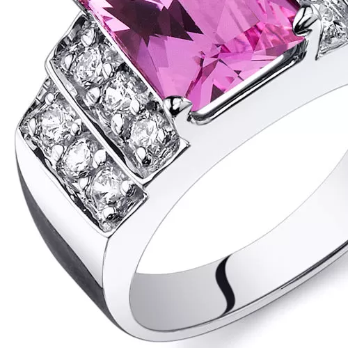 Pink Sapphire Radiant Cut Sterling Silver Ring Size 6