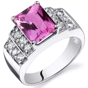 Pink Sapphire Radiant Cut Sterling Silver Ring Size 6